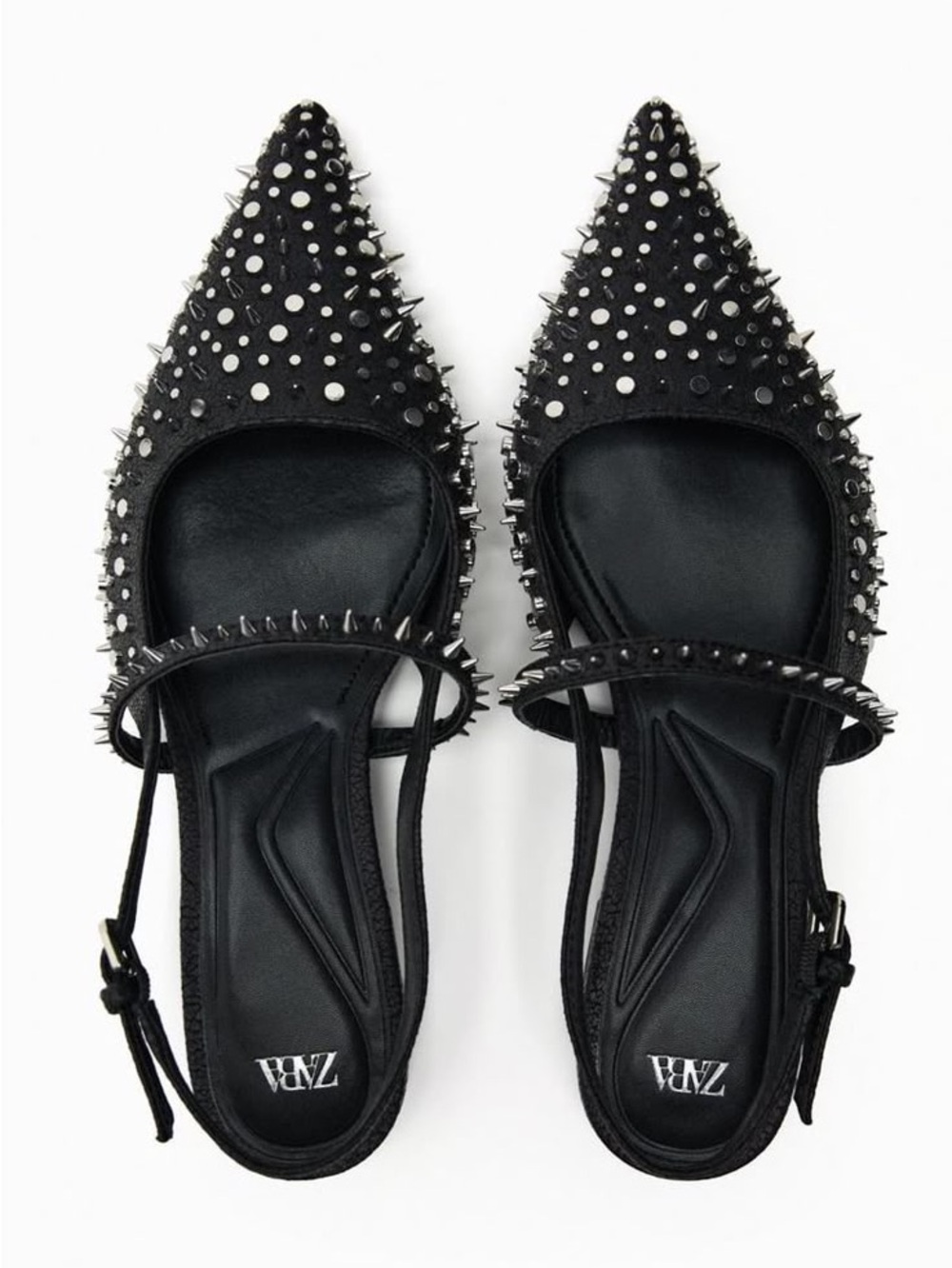 Zara Slingback Studded Low Heel Shoes Black Size 39 Size 8